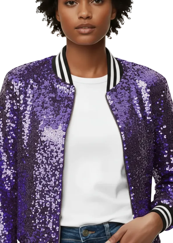 Midnight Shine Sequin Bomber Jacket by Runway Secrets