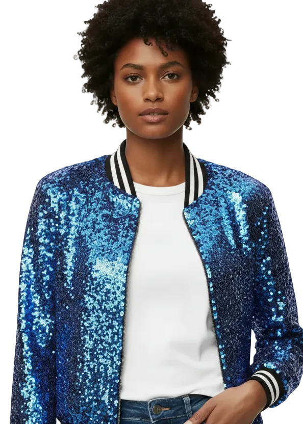 Midnight Shine Sequin Bomber Jacket by Runway Secrets