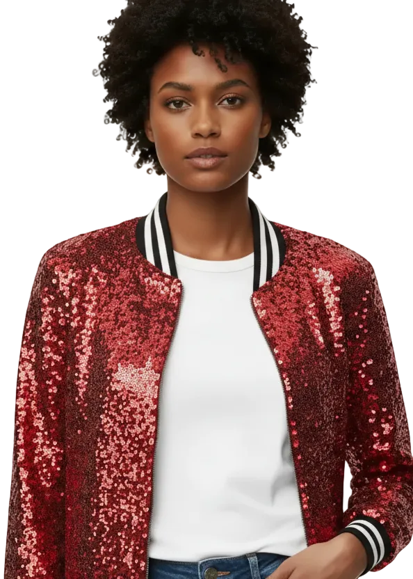 Midnight Shine Sequin Bomber Jacket by Runway Secrets