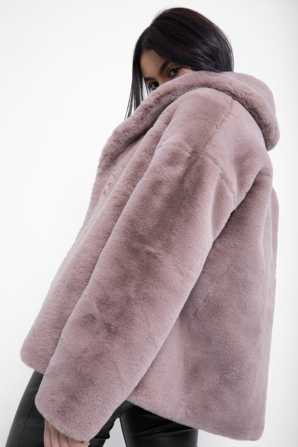 Rose pink Short length faux fur jacket | Runway Secrets