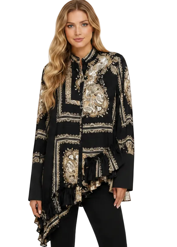 Adva Ruffle Assymetric Blouse by Runway Secrets