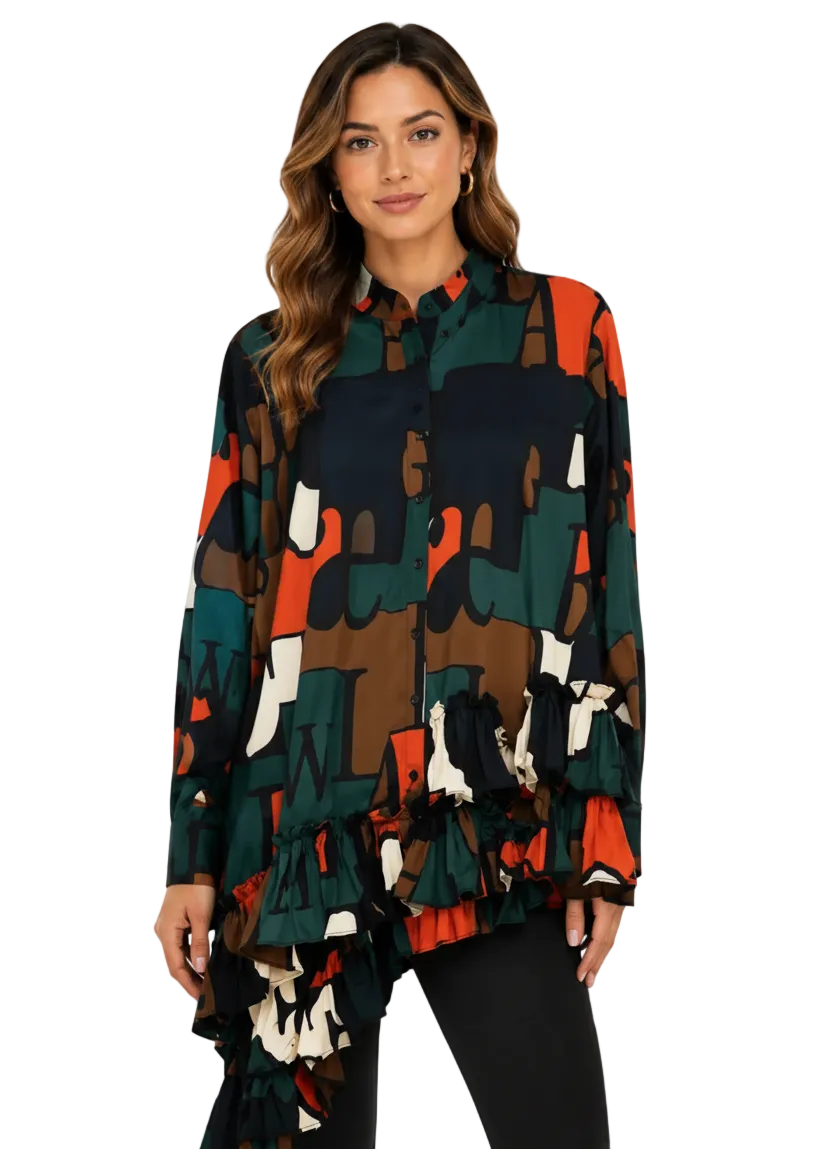 Adva Ruffle Assymetric Blouse by Runway Secrets