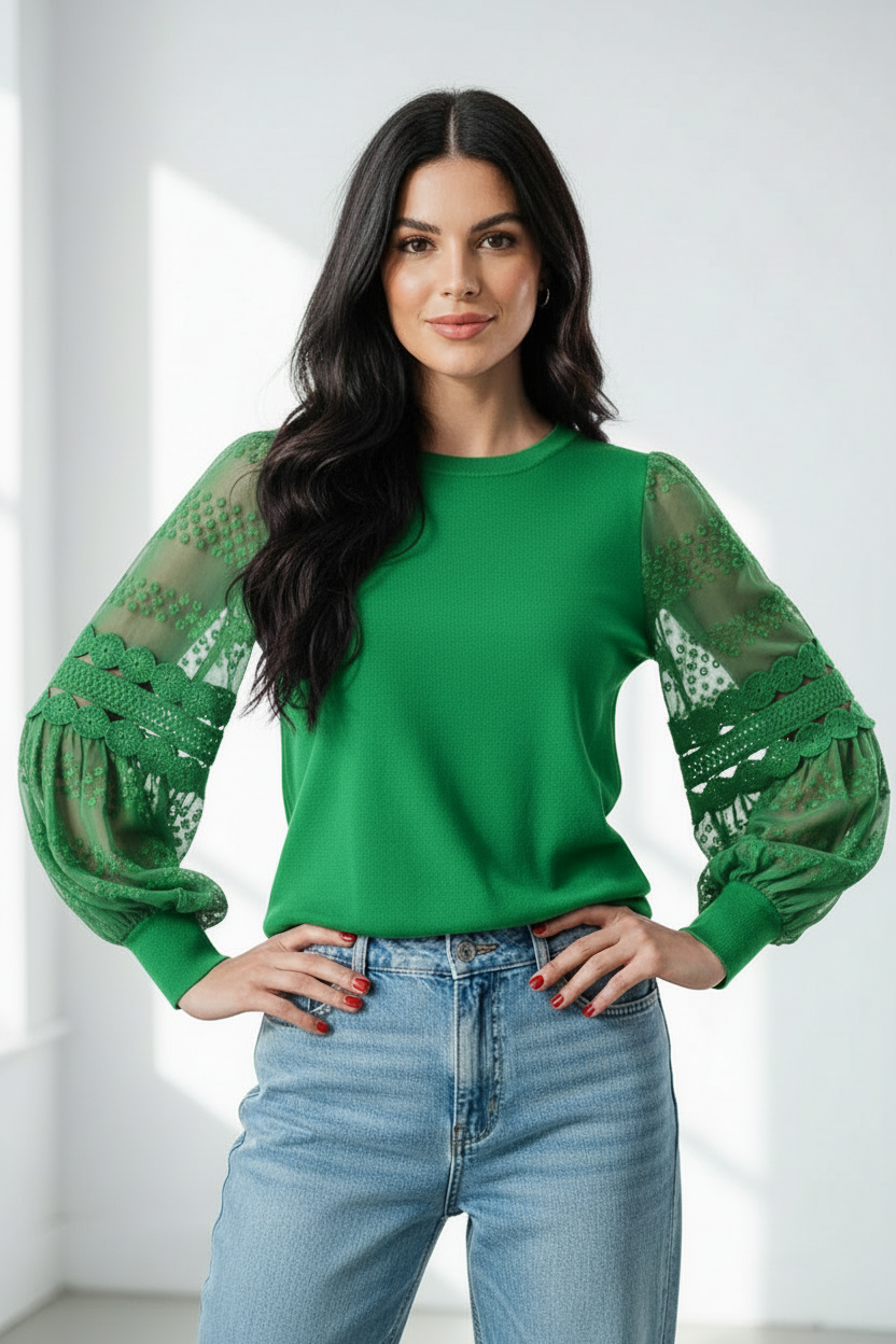 Embroidered puff sleeve knit top | TULUM KNIT BY SAMBARA