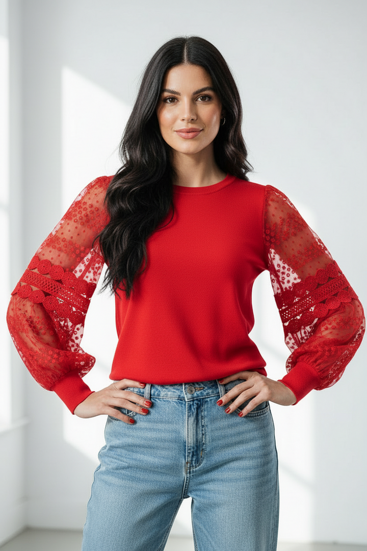 Embroidered puff sleeve knit top | TULUM KNIT BY SAMBARA