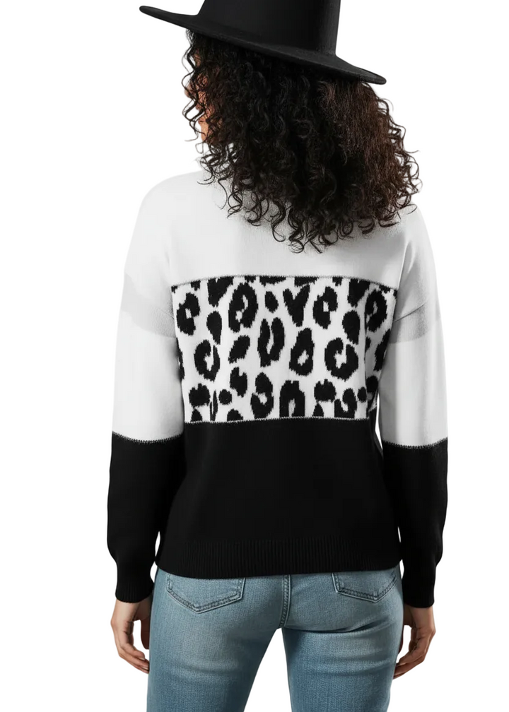 Long sleeve crew neck knit with leopard print | LEOPARD STRIPE KNIT BY SAMBARA