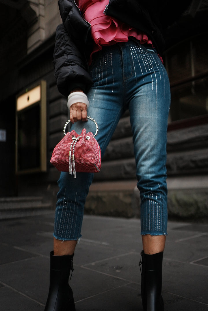 Rhinestone denim pants | Runway Secrets