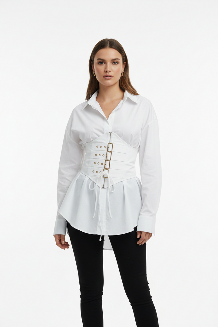 SHIRT WITH UNDERBUST BUCKLE CORSET