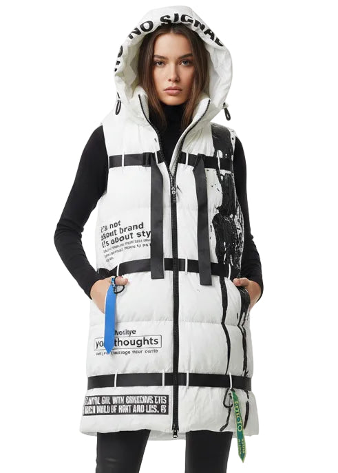 Graffiti Hooded Puffer Vest by Seven Seventy