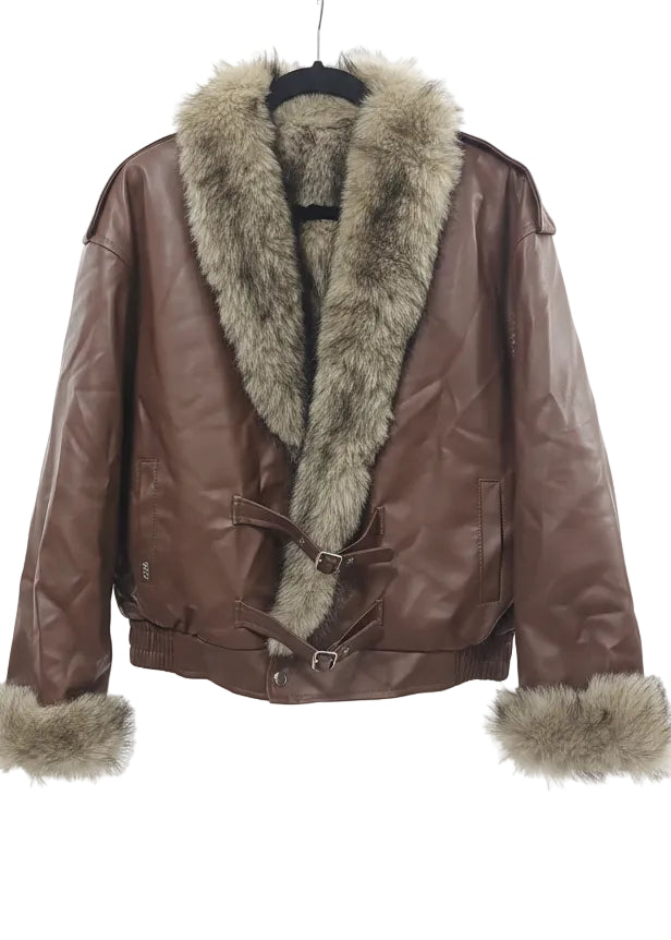Faux Leather Jacket with Faux Fur Trim by Seven Seventy