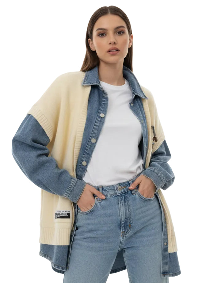 Alpine Layer Denim Cardigan by Seven Seventy