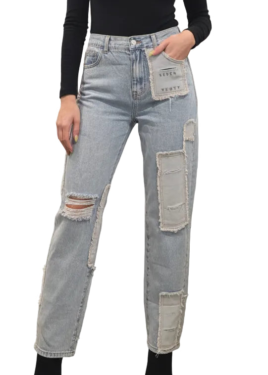 Patchwork Wide Leg Jeans by Seven Seventy