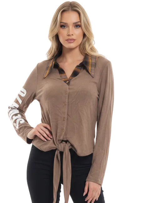 Heritage Check Tie Front Top by Seven Seventy