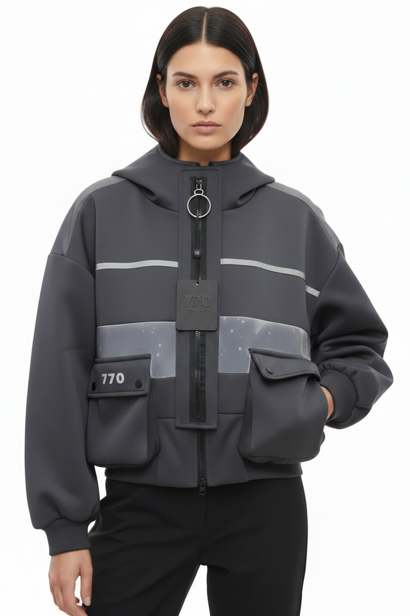 Contrast Bomber Jacket by Seven Seventy