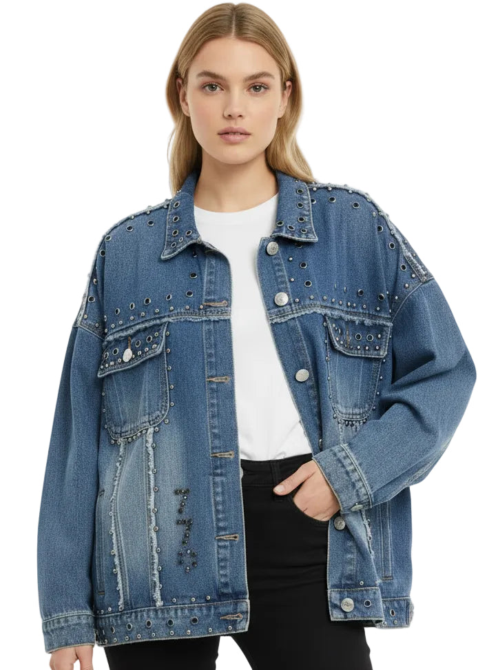 Rebel Stud Denim Jacket by Seven Seventy