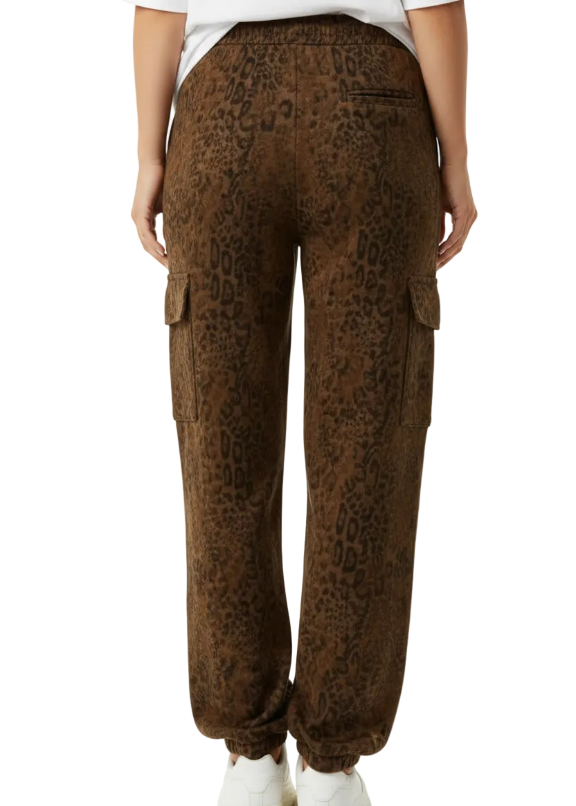 Leopard Print Cargo Track Pants by Seven Seventy