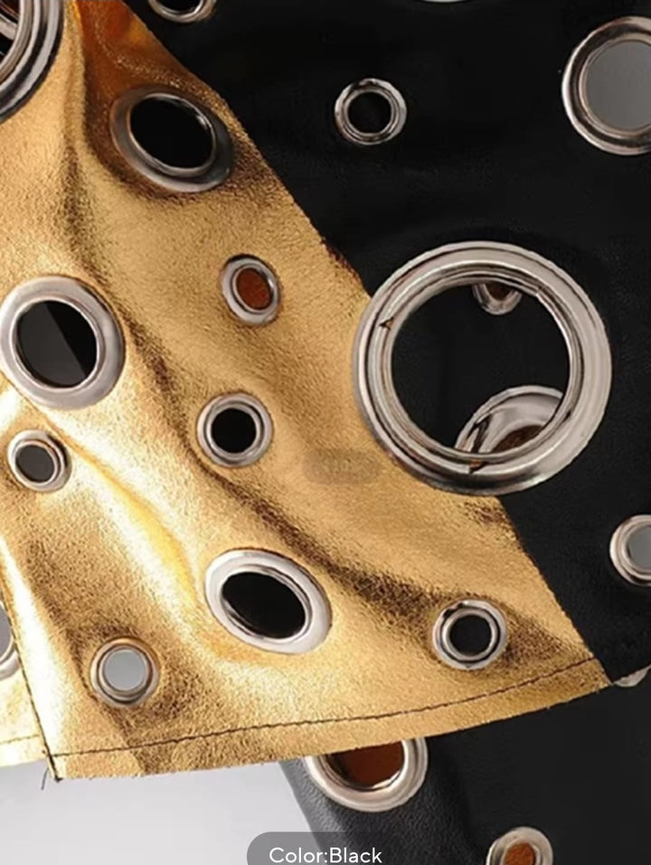 Eyelet Detail Faux Leather Jacket