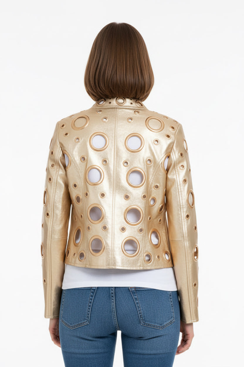 Eyelet Detail Faux Leather Jacket