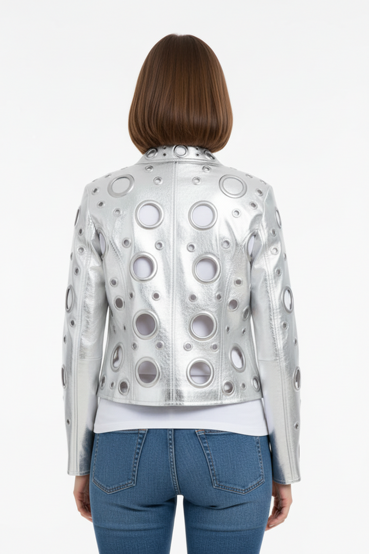 Eyelet Detail Faux Leather Jacket