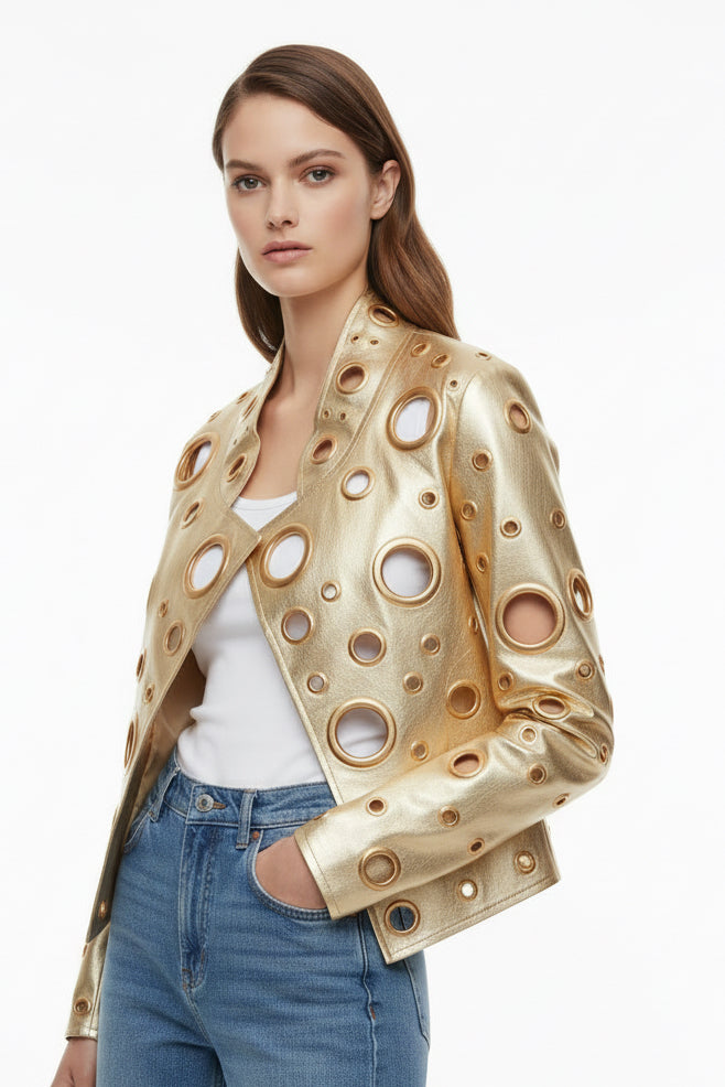 Eyelet Detail Faux Leather Jacket
