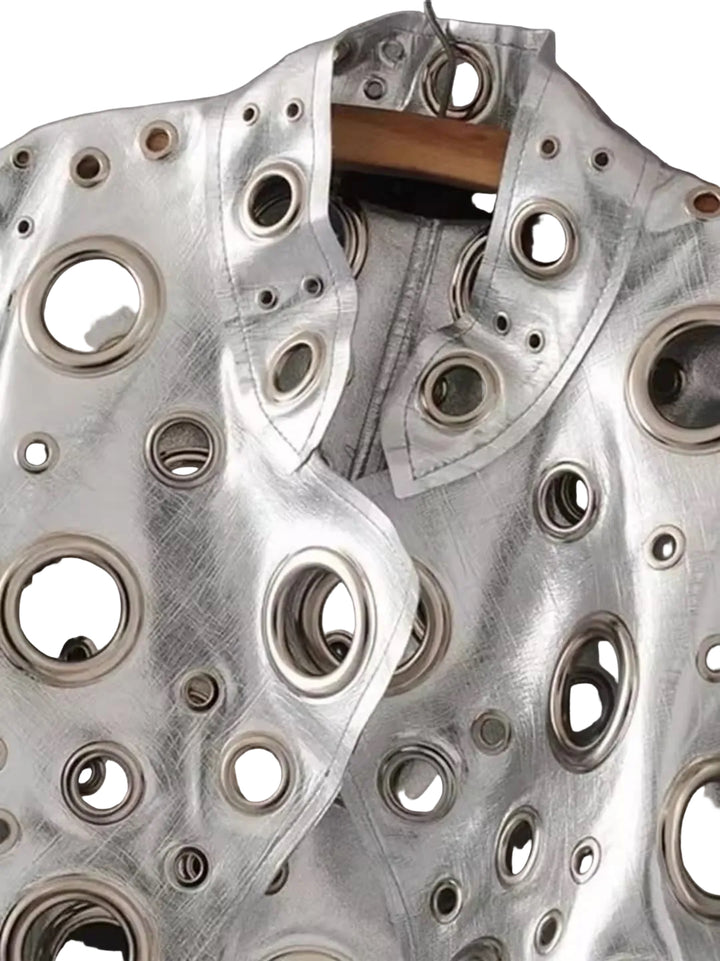 Eyelet Detail Faux Leather Jacket