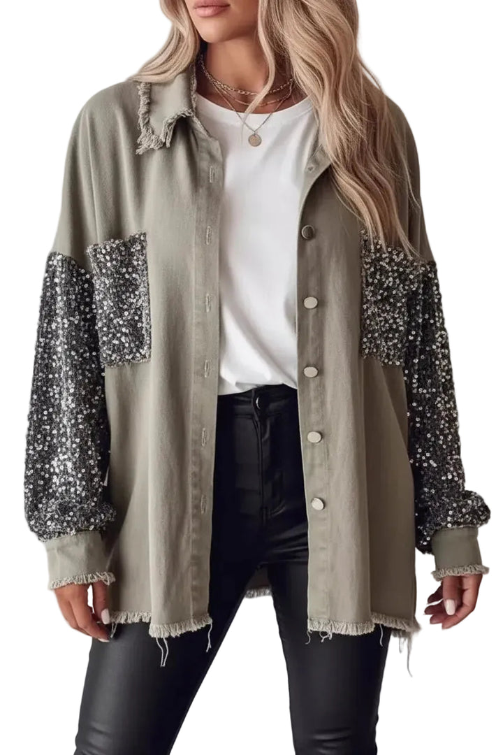 SEQUIN SLEEVED OVERSIZE SHIRT JACKET BY RUNWAY SECRETS