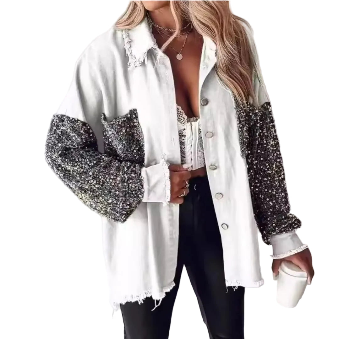 SEQUIN SLEEVED OVERSIZE SHIRT JACKET BY RUNWAY SECRETS