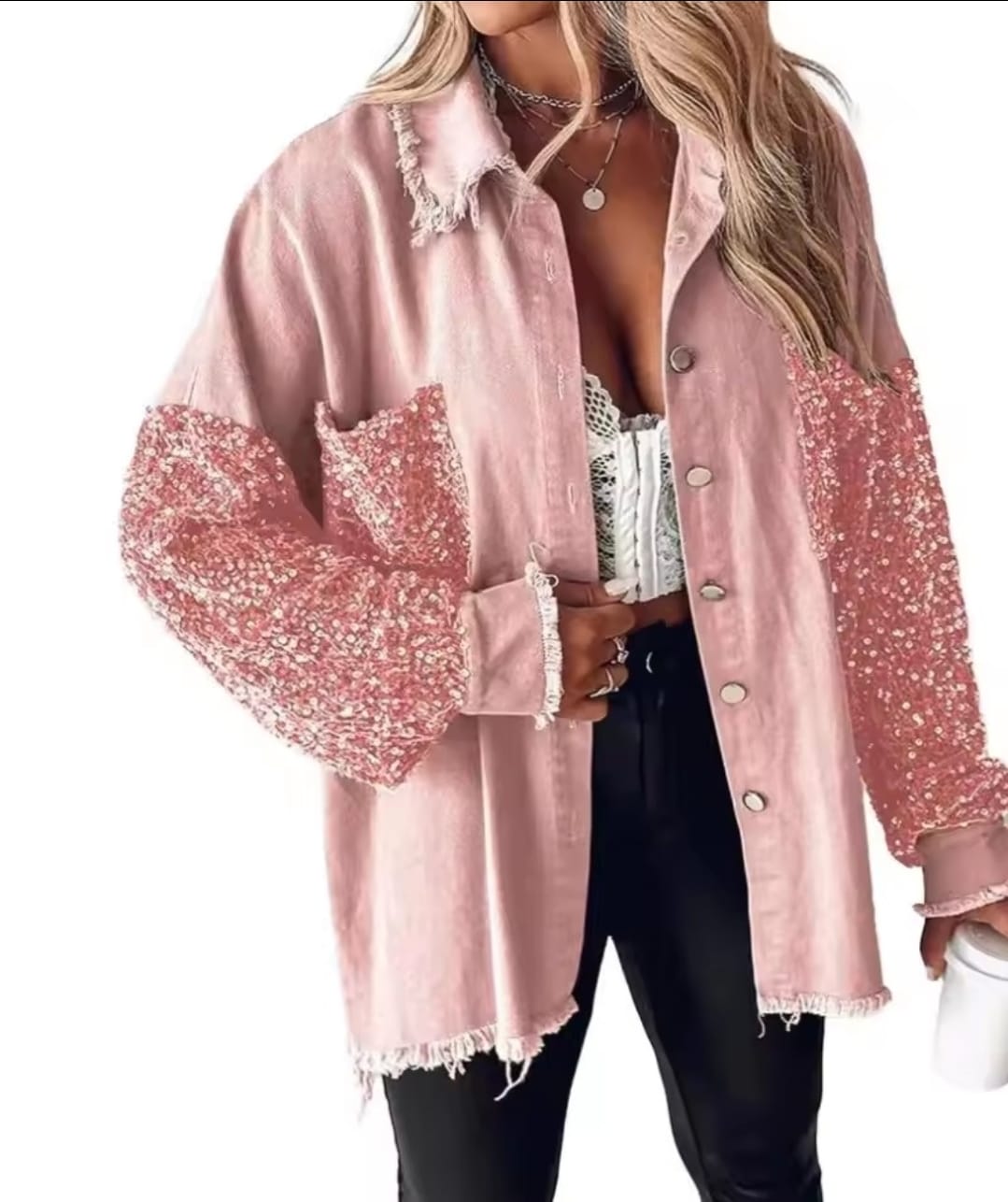 SEQUIN SLEEVED OVERSIZE SHIRT JACKET BY RUNWAY SECRETS