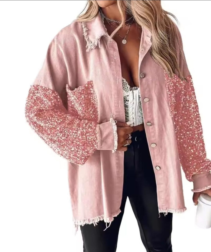 SEQUIN SLEEVED OVERSIZE SHIRT JACKET BY RUNWAY SECRETS