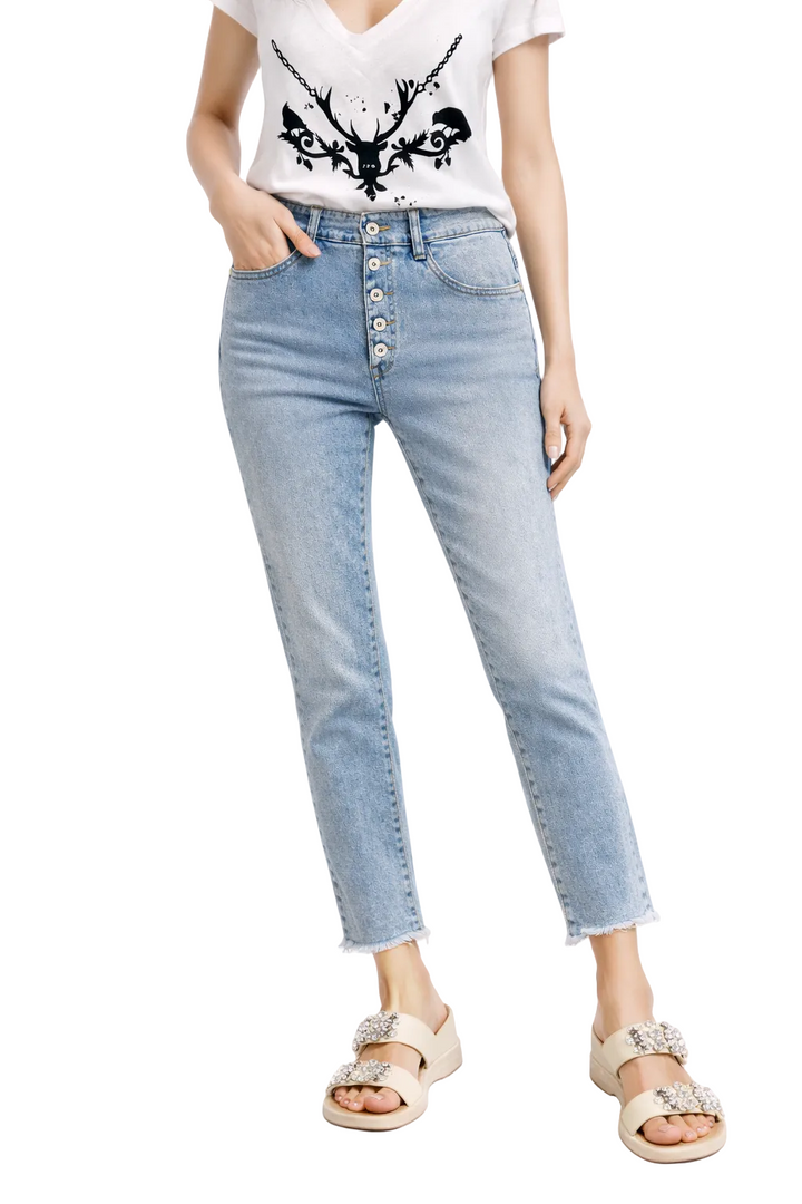 FIVE BUTTONS FRINGE SKINNY JEANS