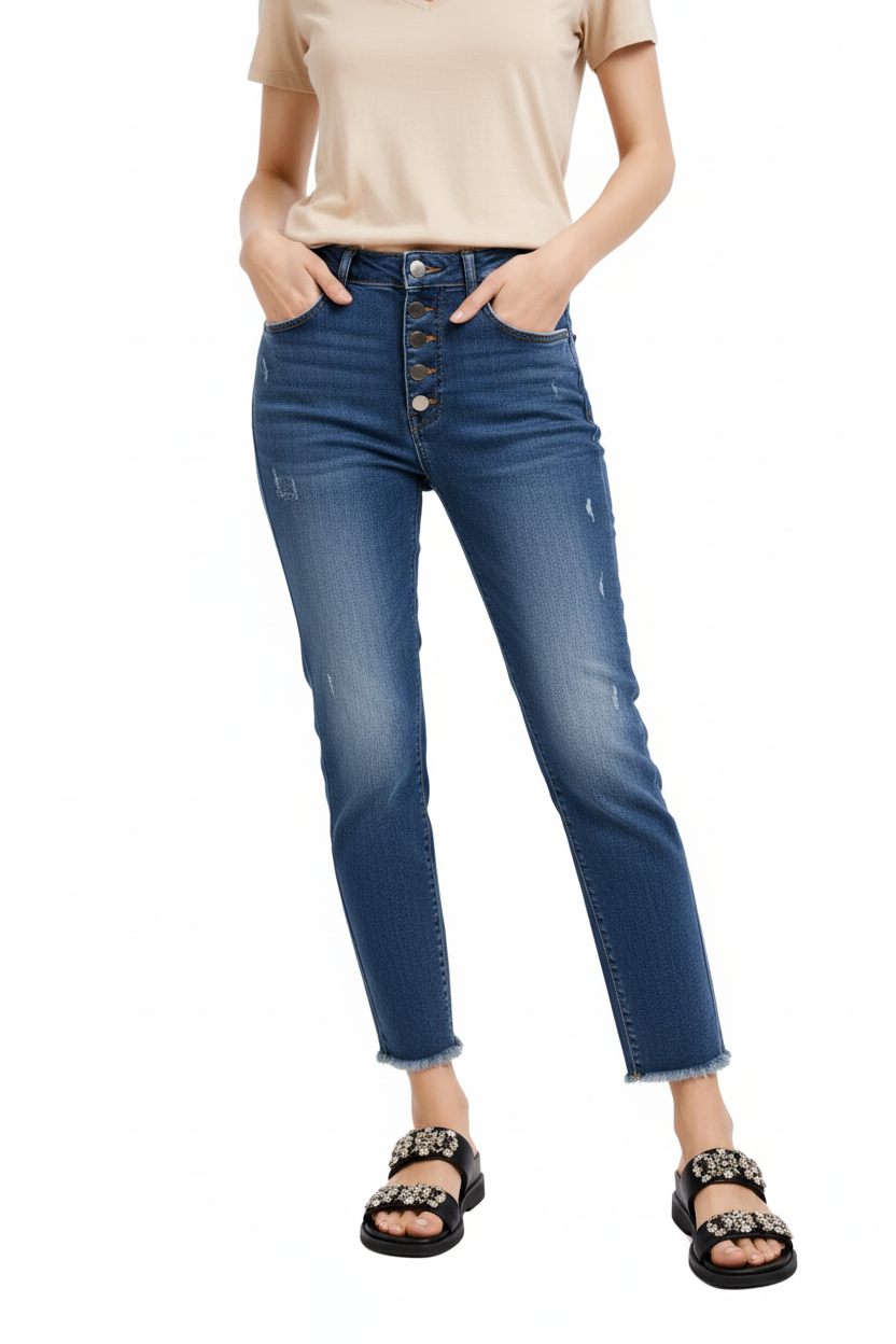 FIVE BUTTONS FRINGE SKINNY JEANS