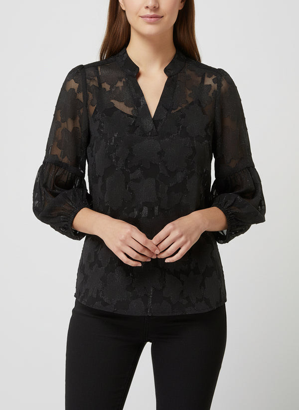MIDNIGHT BLOOM SHEER TOP