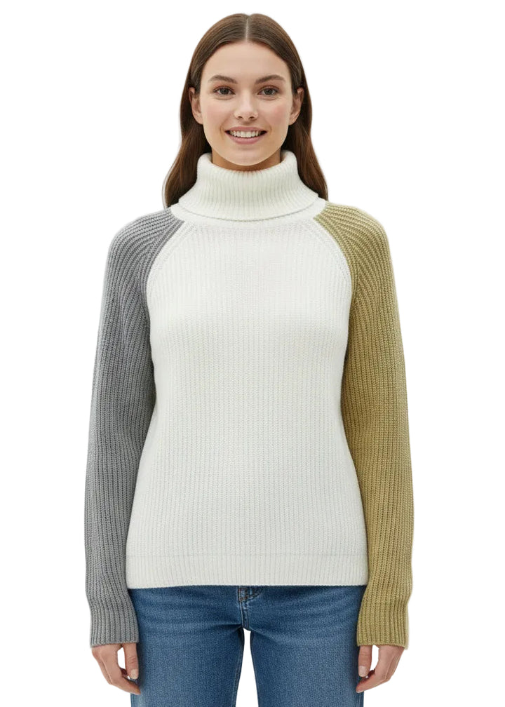 TRICOLOUR ROLL COLLAR JUMPER
