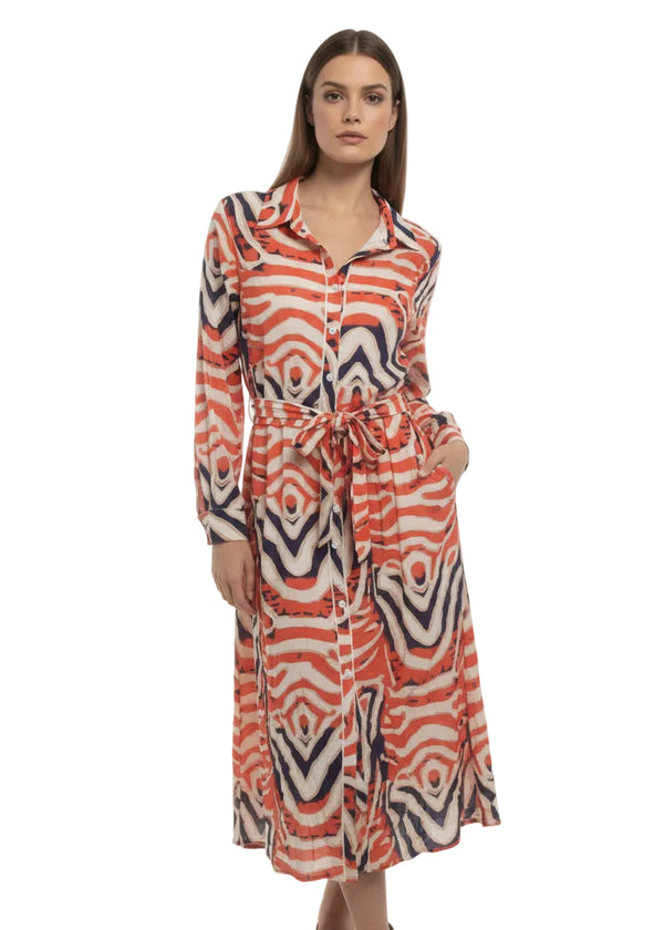 ABSTRACT TIE WAIST SHIRT DRESS BY CINDY & SAMI