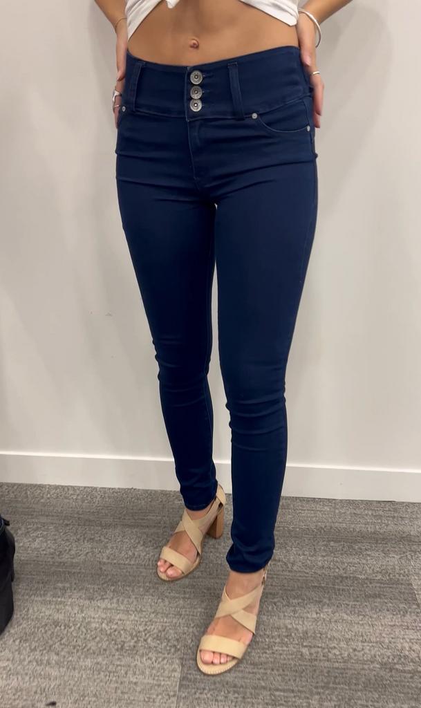 Three button online high waisted jeans