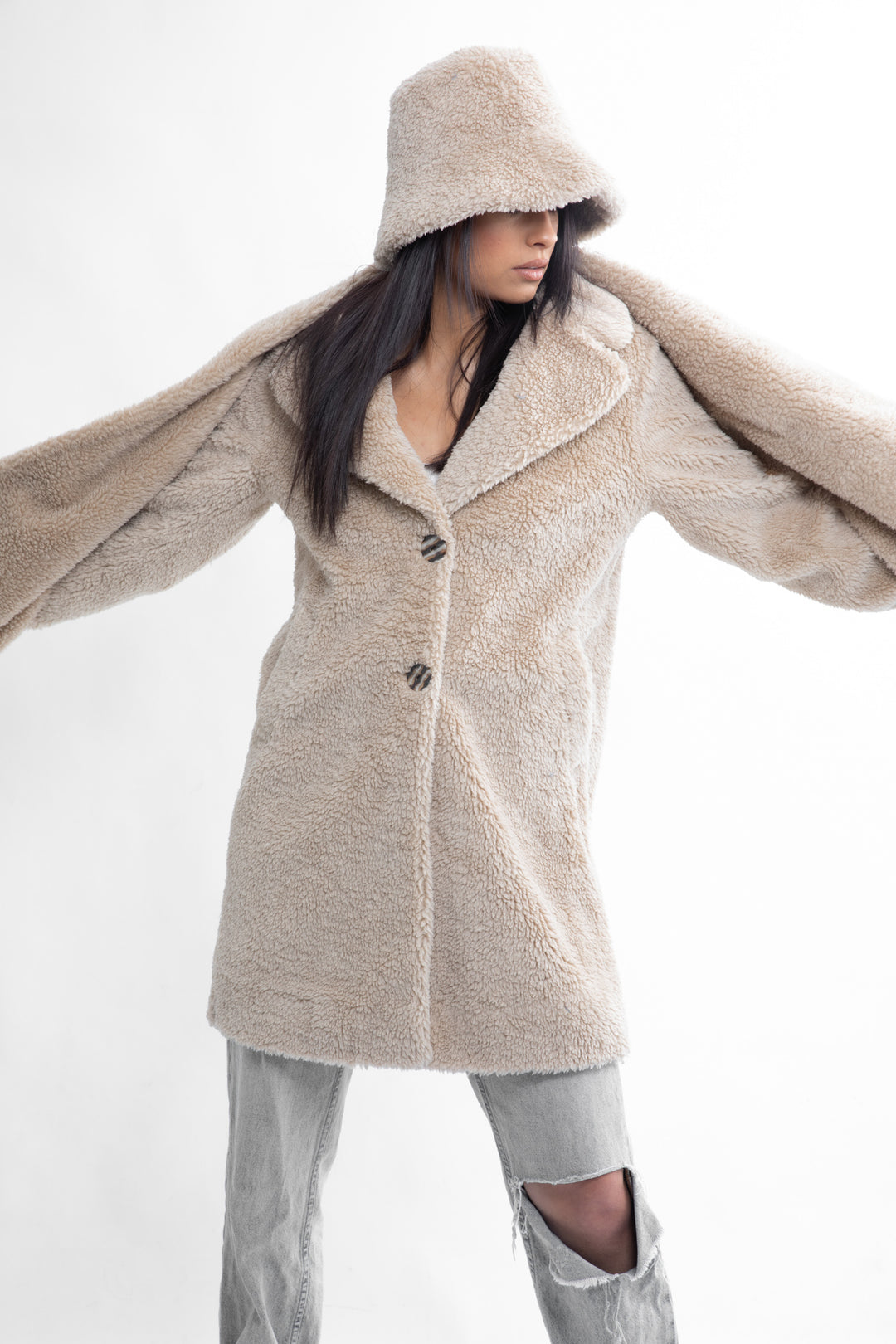 Natural mid-length faux fur coat | Runway Secrets