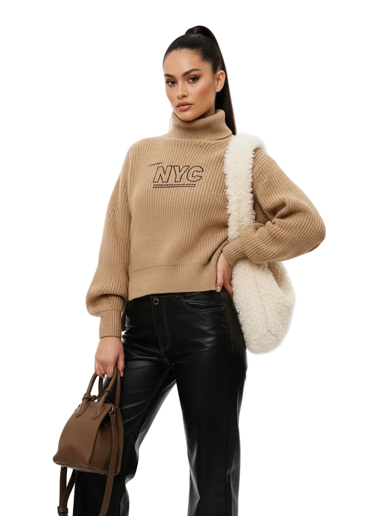 Brown turtle neck knitwear | NYC KNIT BY SEVEN SEVENTY