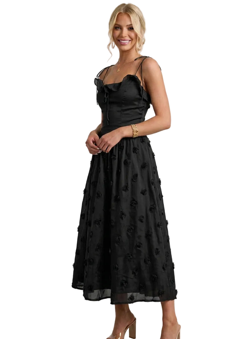 Virelune Rose Appliqué Midi Dress By SUN