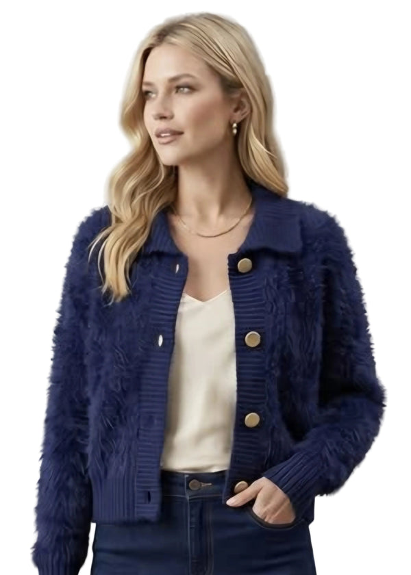 GOLD BUTTONED FUR CARDI