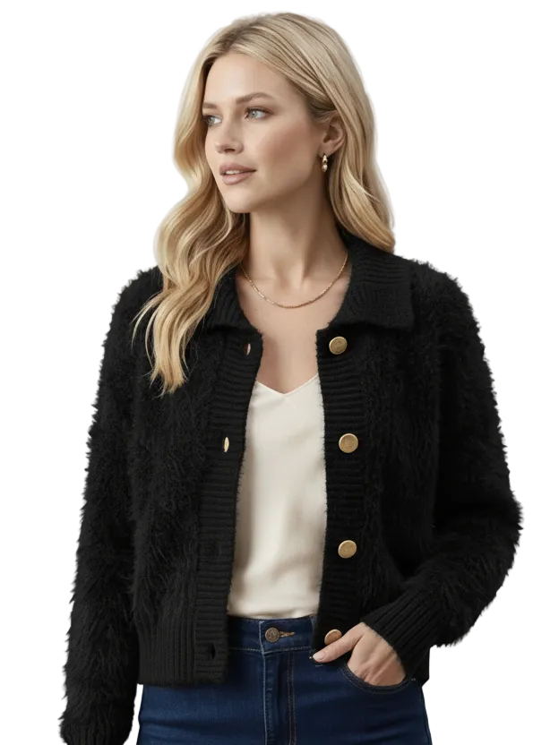 GOLD BUTTONED FUR CARDI