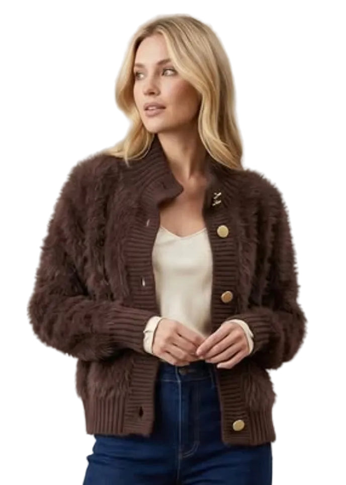 GOLD BUTTONED FUR CARDI