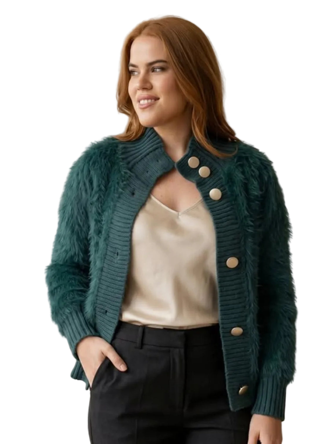 GOLD BUTTONED FUR CARDI