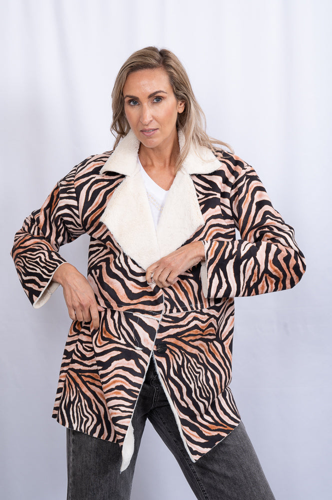 Animal print jacket with faux fur lining MIA COAT