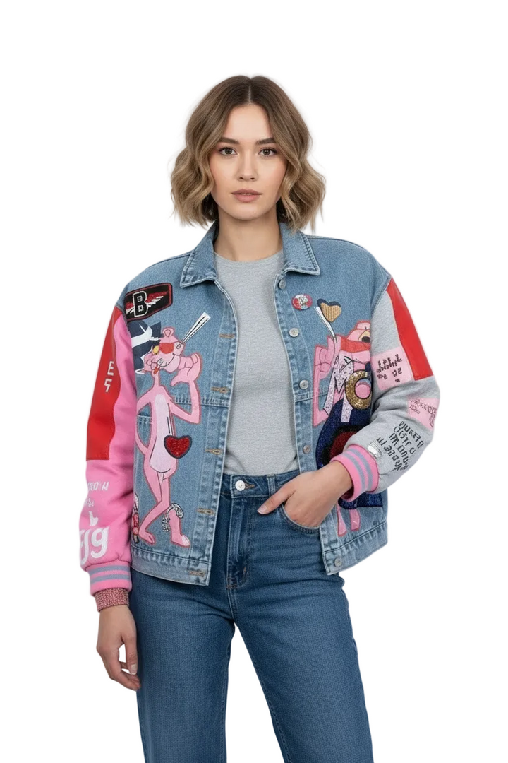 Embellished denim jacket | PINK PANTHER JACKET BY RUNWAY SECRETS