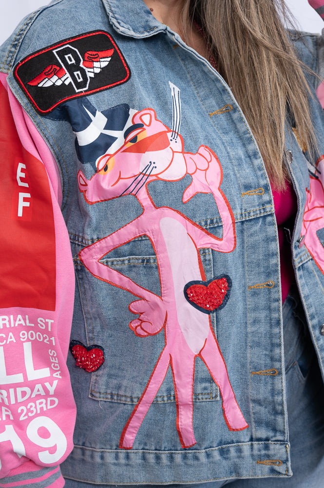 Pink panther embellished denim jacket | Runway Secrets