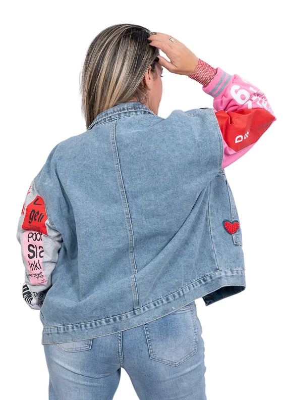 Pink panther embellished denim jacket | Runway Secrets