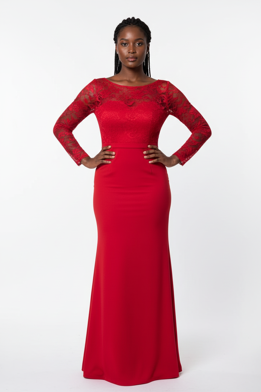 Long sleeve lace top dress with open back | DIVINE DRESS