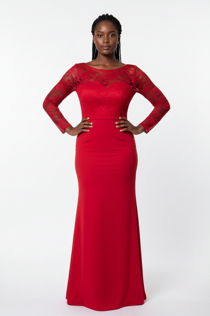 Long sleeve lace top dress with open back | DIVINE DRESS