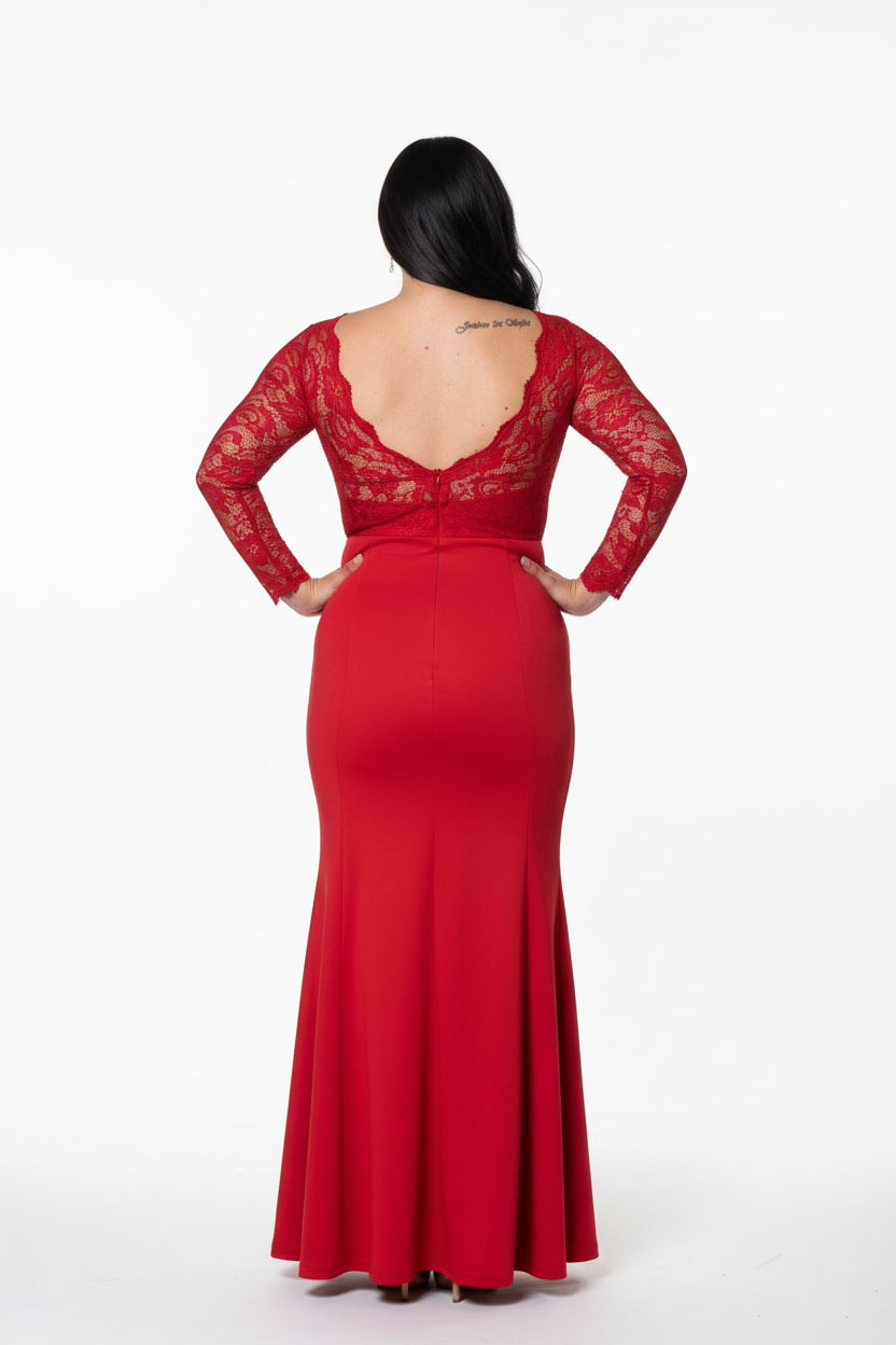 Long sleeve lace top dress with open back | DIVINE DRESS