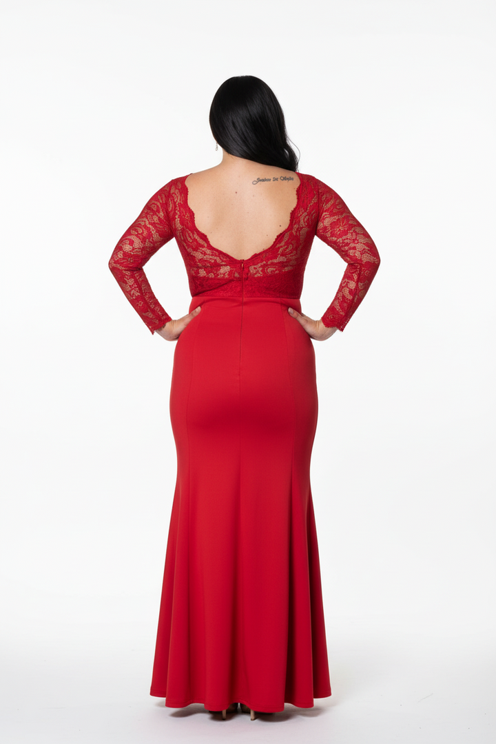 Long sleeve lace top dress with open back | DIVINE DRESS