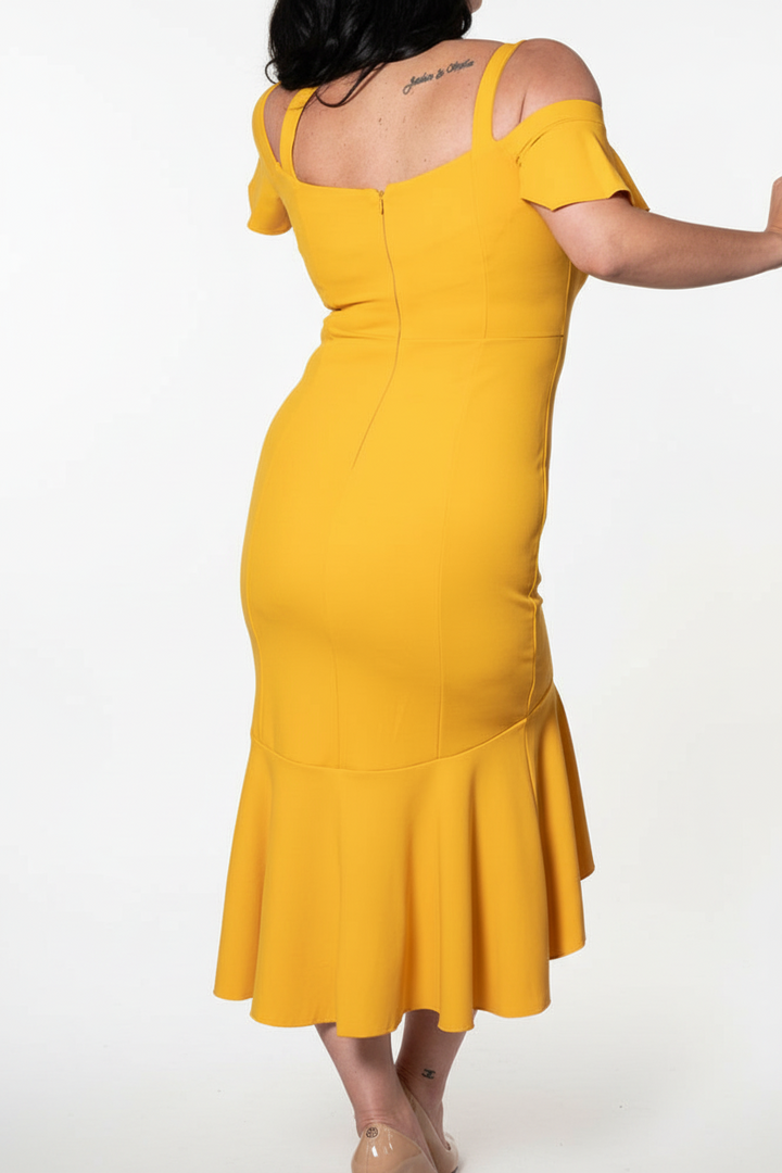 BELLA Midi bodycon dress ruffle bottom | BELLA DRESS